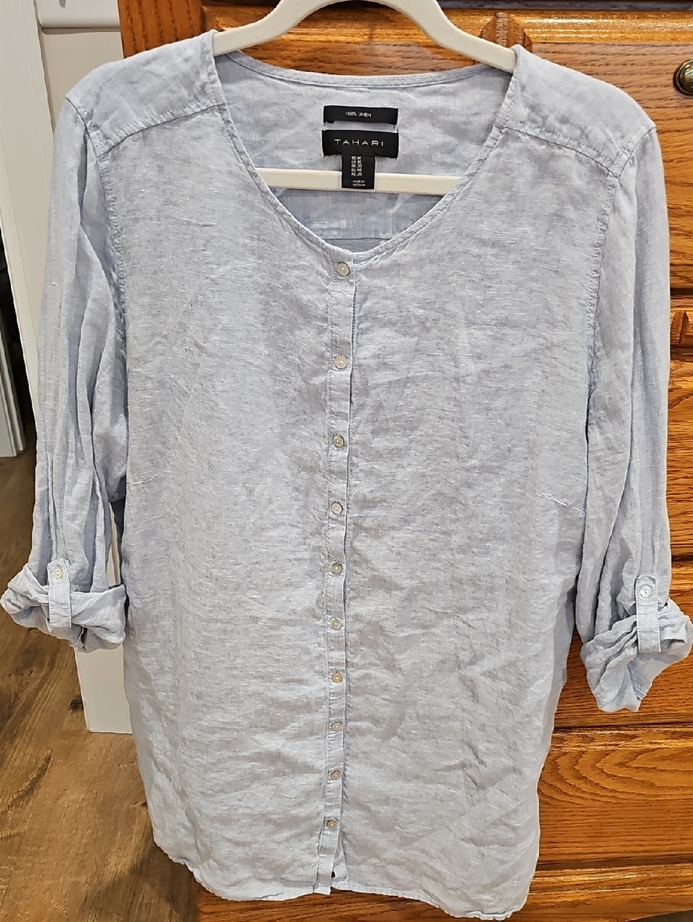 Tahari Women's Light Blue Tunic Size 1X 100% Linen